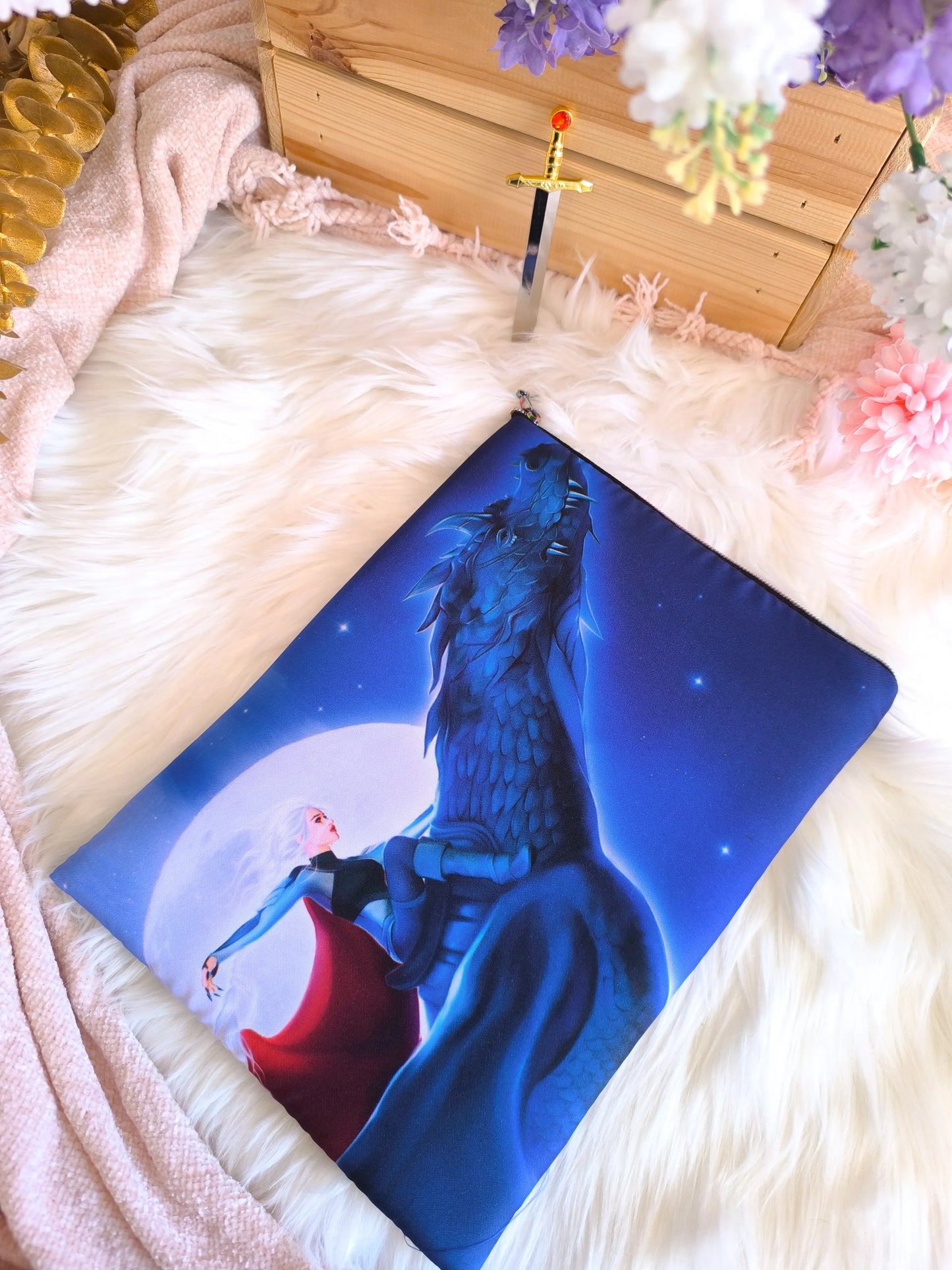 Funda de libro de Manon y Abraxos volando - Trono de Cristal