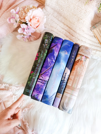 Dust jackets of the 5 Acotar books