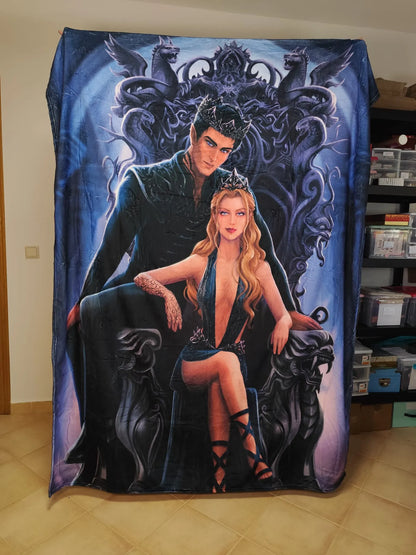 Manta de Rhysand y Feyre en el trono - ACOTAR