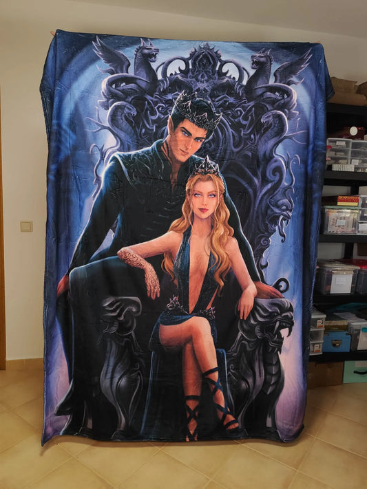 Manta de Rhysand y Feyre en el trono - ACOTAR