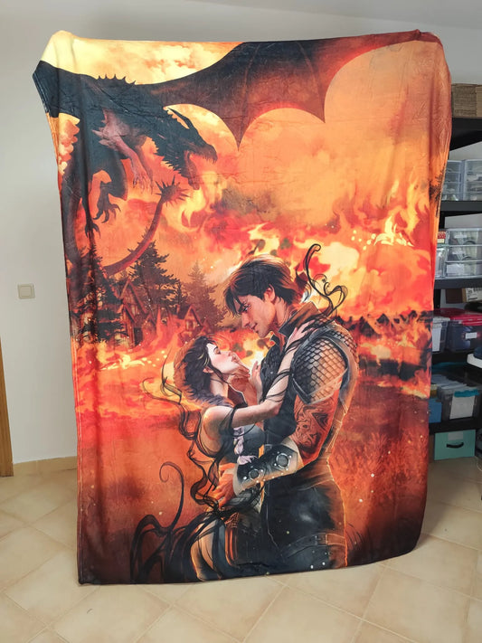 Manta de Violet y Xaden y Tairn fuego - Alas de Sangre