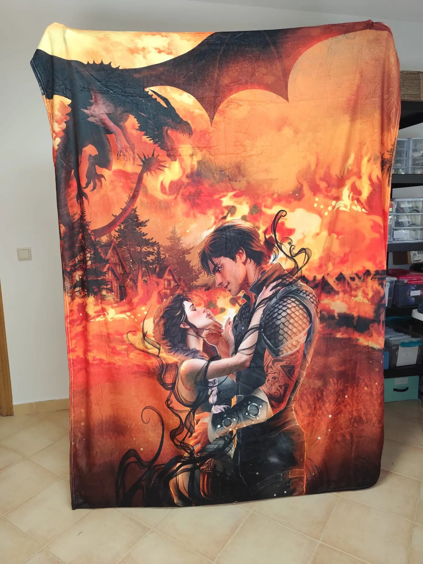 Manta de Violet y Xaden y Tairn fuego - Alas de Sangre