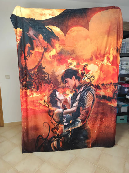 Manta de Violet y Xaden y Tairn fuego - Alas de Sangre