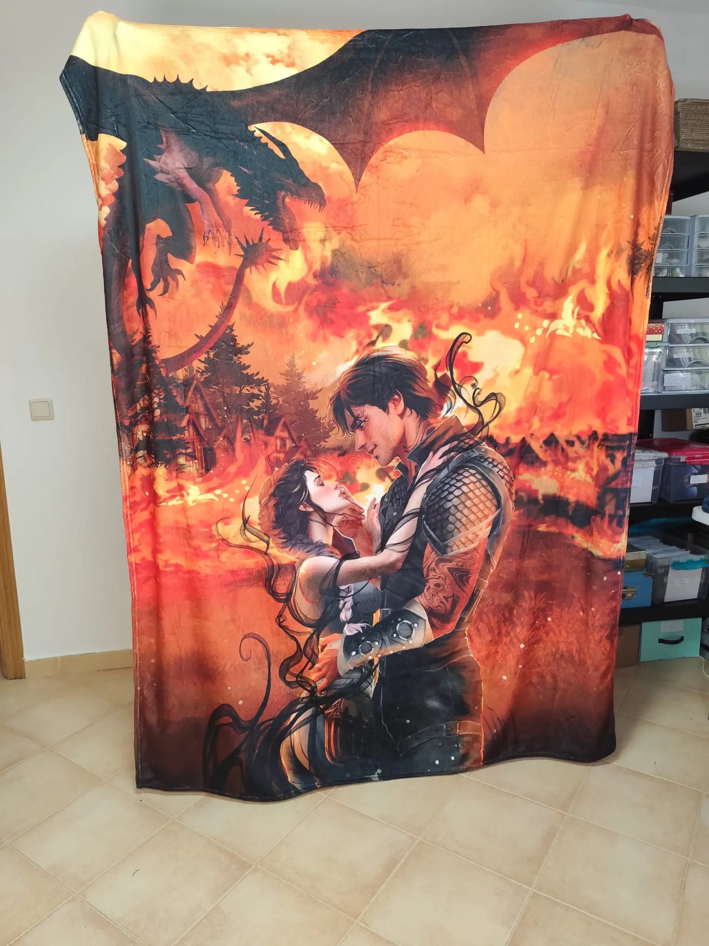 Manta de Violet y Xaden y Tairn fuego - Alas de Sangre